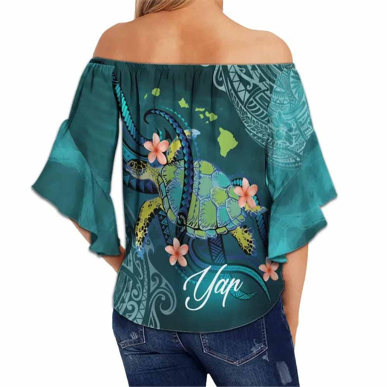 Yap Off Shoulder Wrap Waist Top - Turtle With Pattern  2