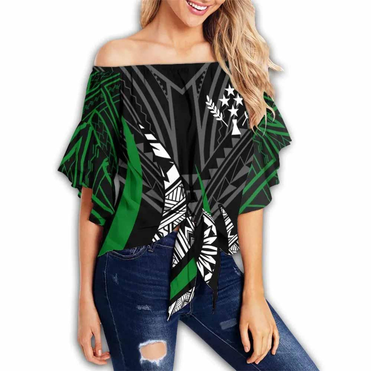 Kosrae Off Shoulder Wrap Waist Top - Strong Fire Pattern  1