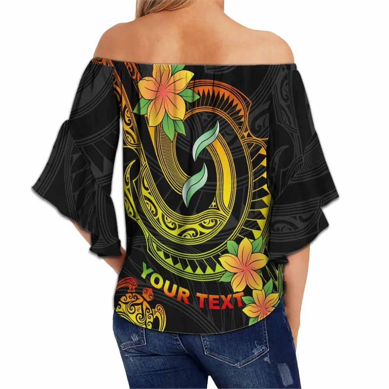 Papua New Guinea Custom Personalised Off Shoulder Wrap Waist Top - Plumeria Flowers With Spiral Patterns (Reggae)  2