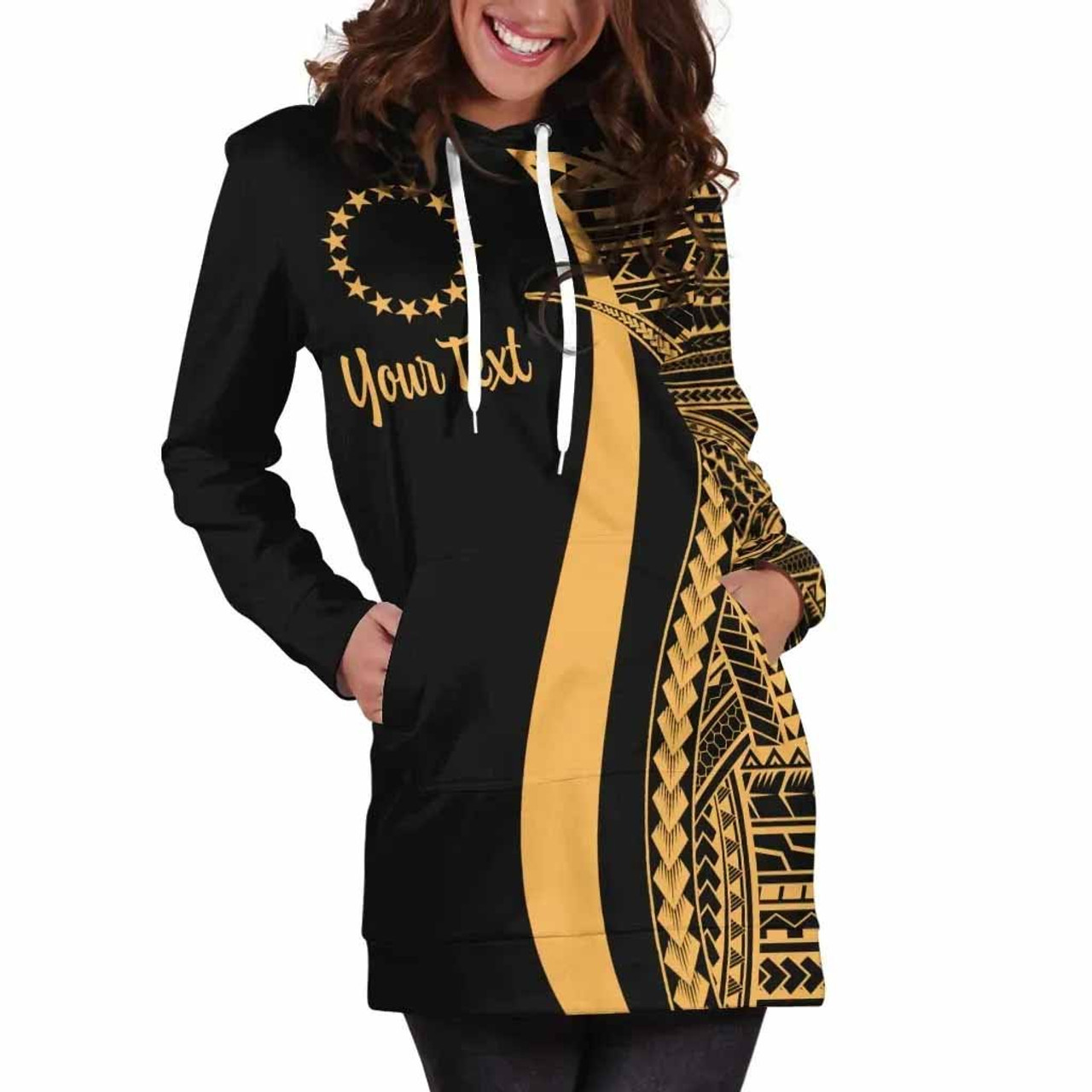 Cook Islands Custom Personalised Hoodie Dress Gold Polynesian