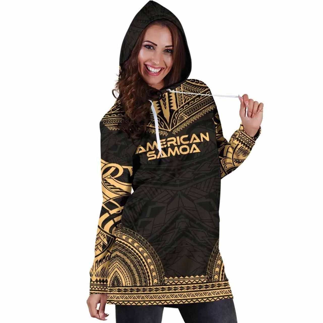 American Samoa Women Hoodie Dress - Polynesian Gold Chief 4