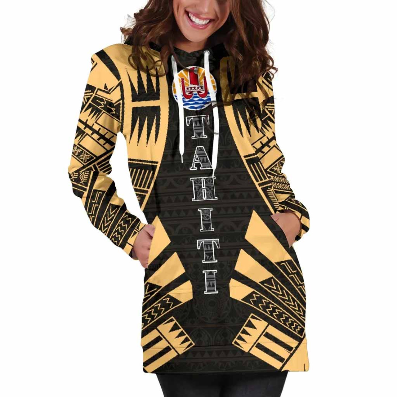 Tahiti Hoodie Dress - Polynesian Tattoo Gold 5