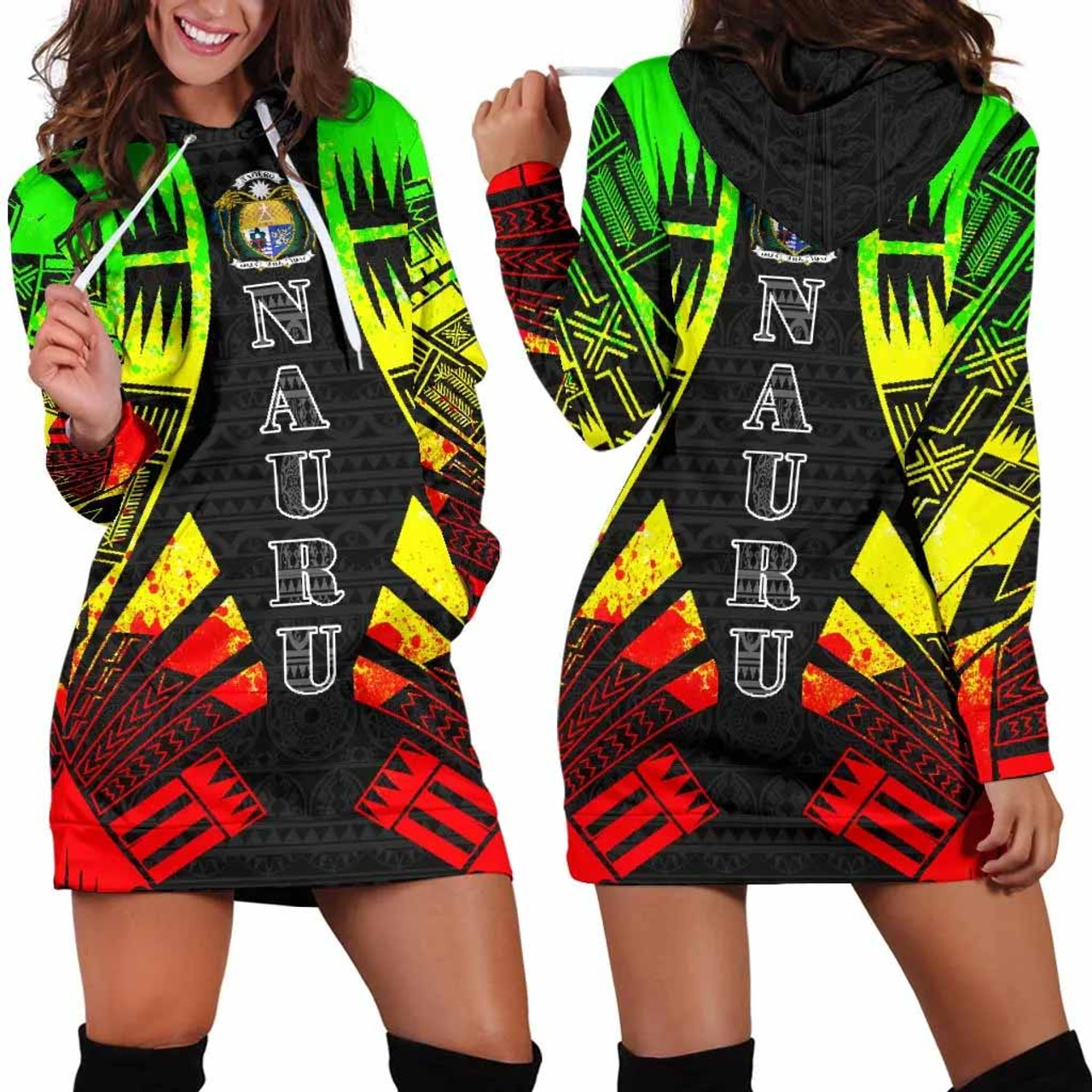 Nauru Hoodie Dress - Polynesian Tattoo Reggae 1