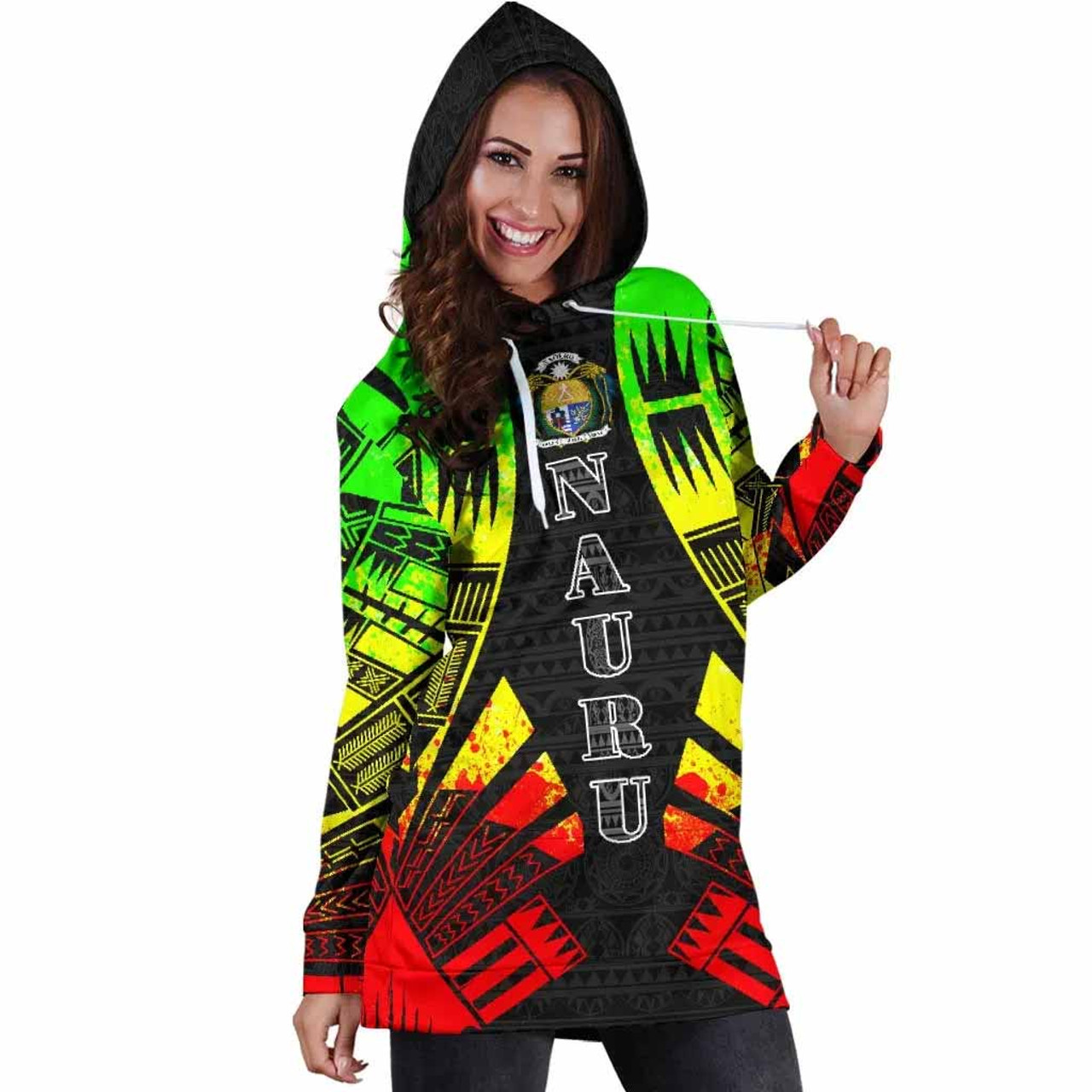 Nauru Hoodie Dress - Polynesian Tattoo Reggae 4