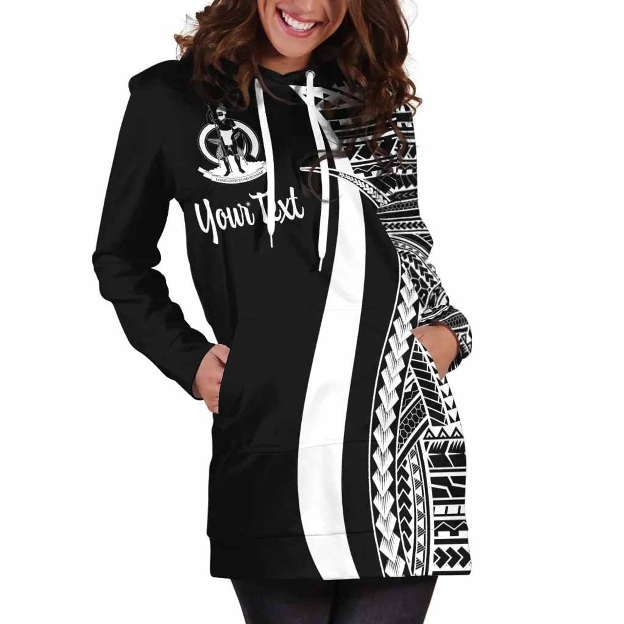 Vanuatu Custom Personalised Hoodie Dress White Polynesian