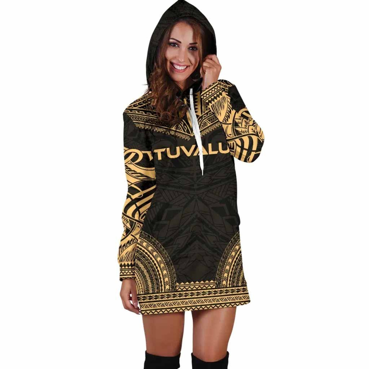 Tuvalu Women Hoodie Dress - Polynesian Gold Chief 3