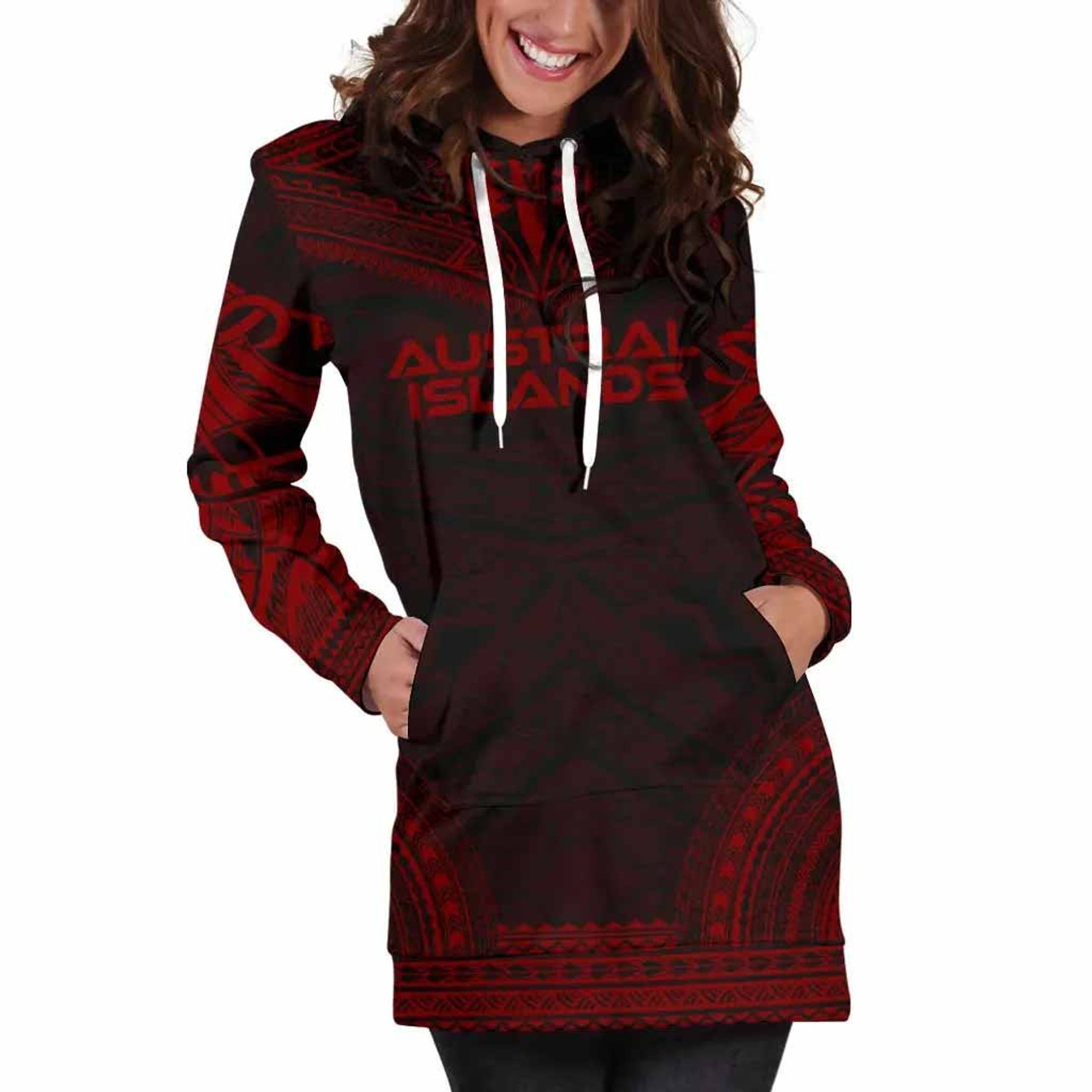 Austral Islands Women Hoodie Dress - Polynesian Red Chief 5