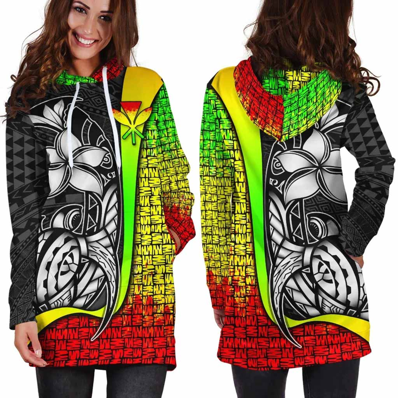 Polynesian Hawaii Hoodie Dress Reggae - Turtle with Hook 2