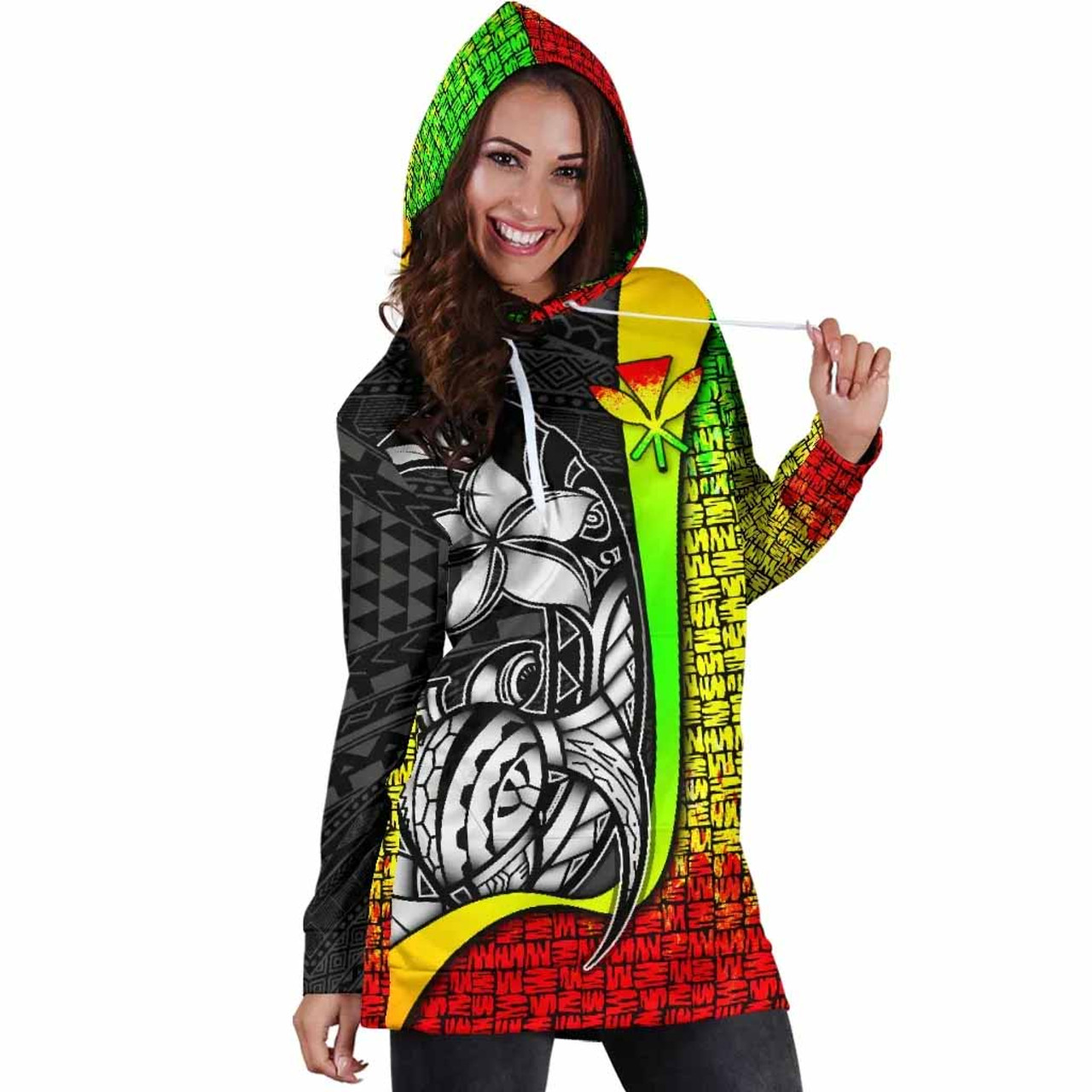 Polynesian Hawaii Hoodie Dress Reggae - Turtle with Hook 4