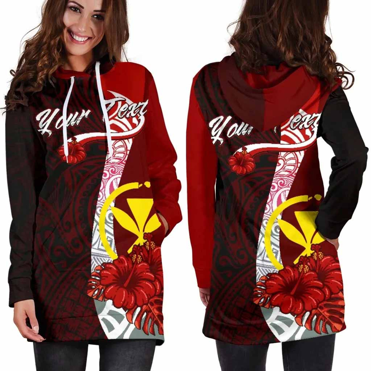 Hawaii Polynesian Custom Personalised Hoodie Dress - Coat Of Arm With Hibiscus 2