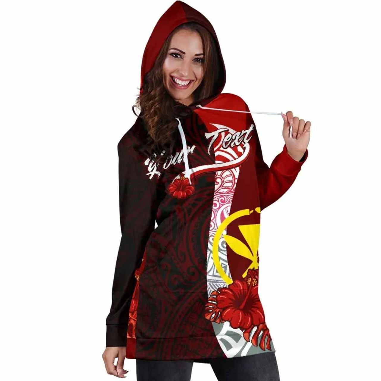 Hawaii Polynesian Custom Personalised Hoodie Dress - Coat Of Arm With Hibiscus 4