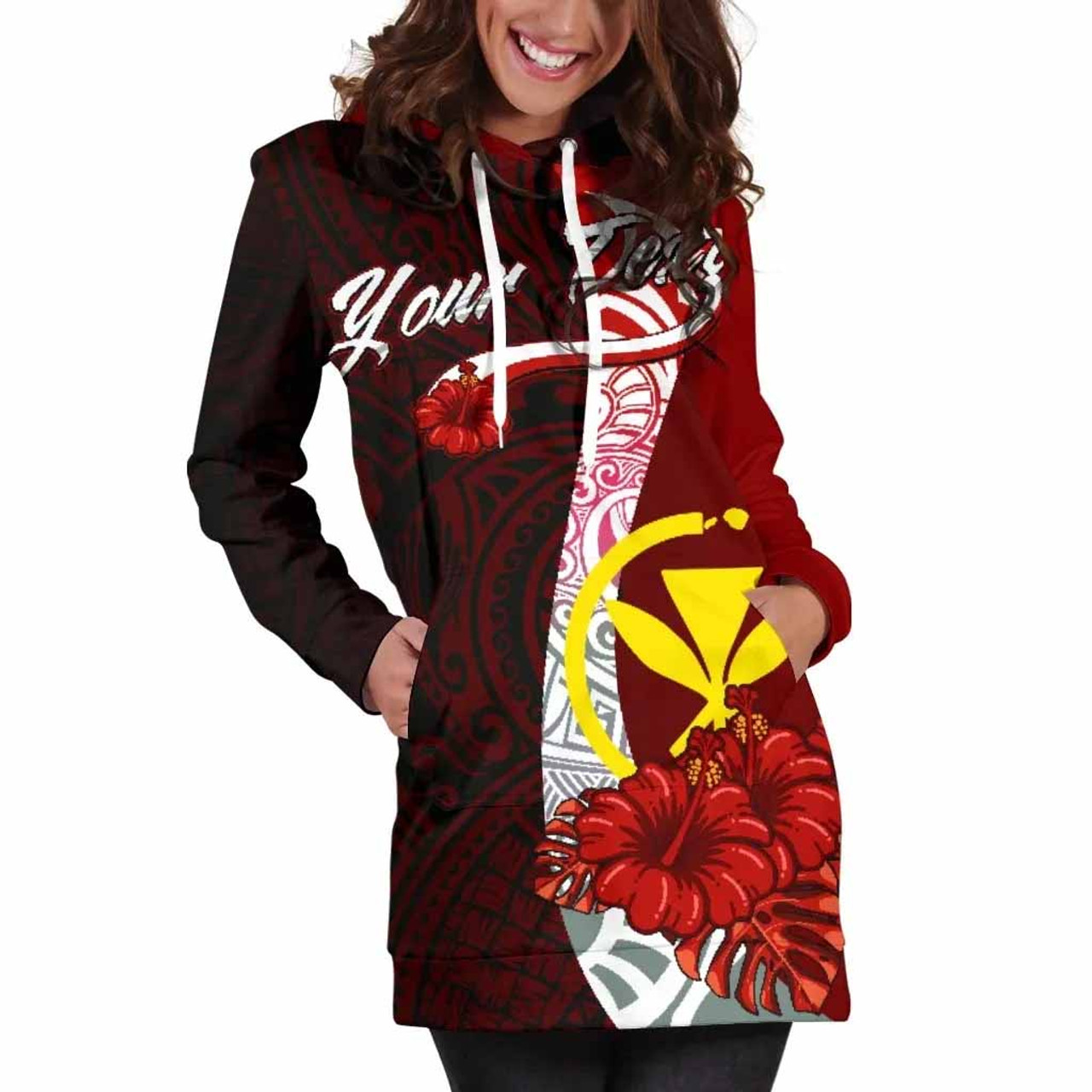 Hawaii Polynesian Custom Personalised Hoodie Dress - Coat Of Arm With Hibiscus 5