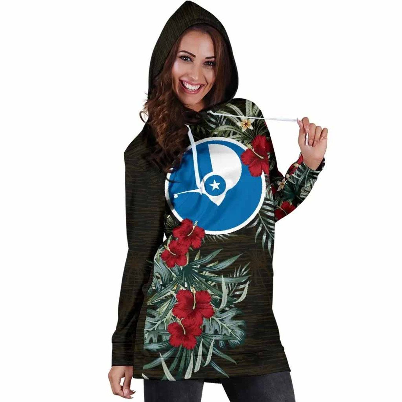 Yap Hoodie Dress - Yap Flag Hibiscus 4