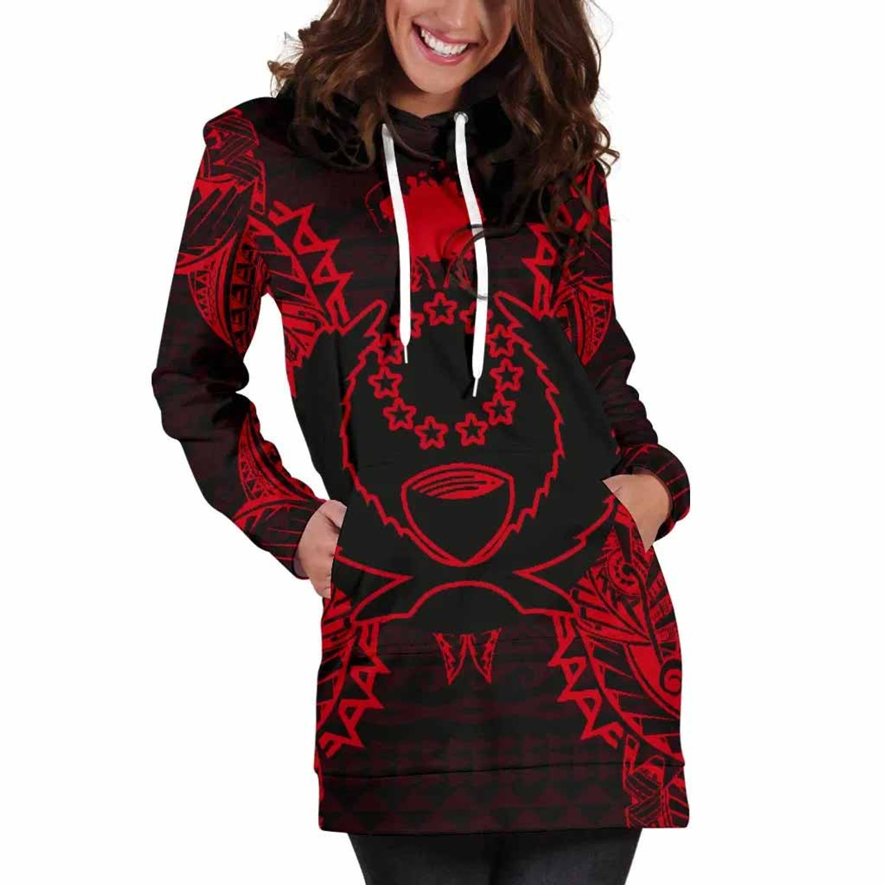 Pohnpei Polynesian Hoodie Dress Map Red 5