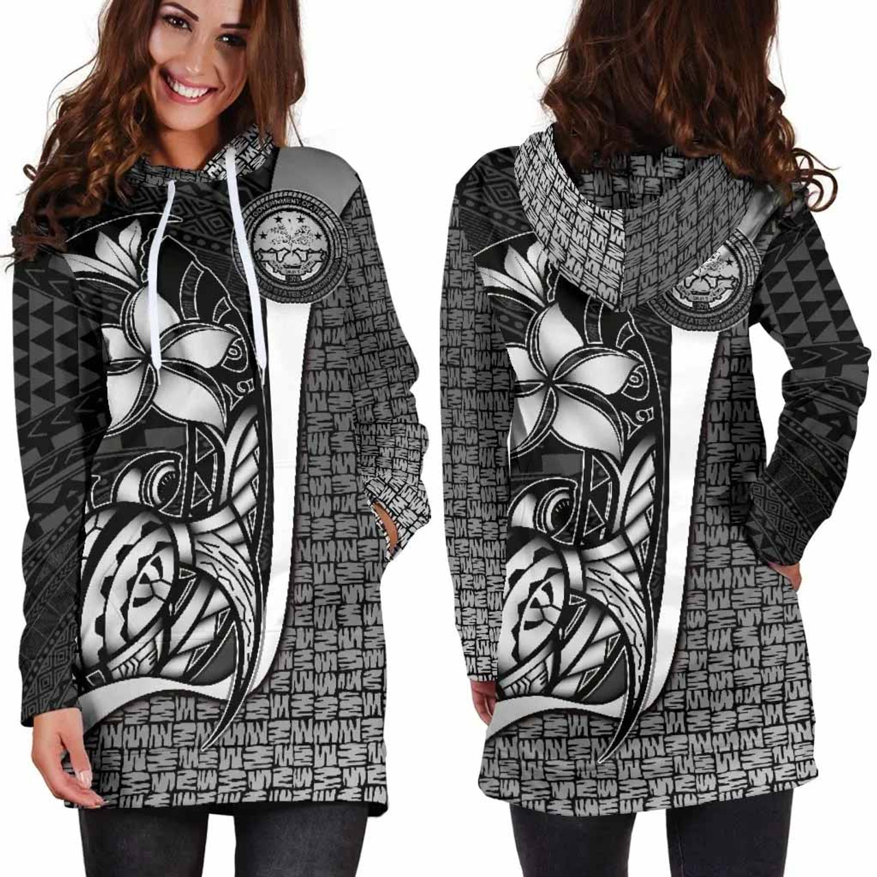 Federated States of Micronesia Women Hoodie Dress White - Turtle With Hook 2