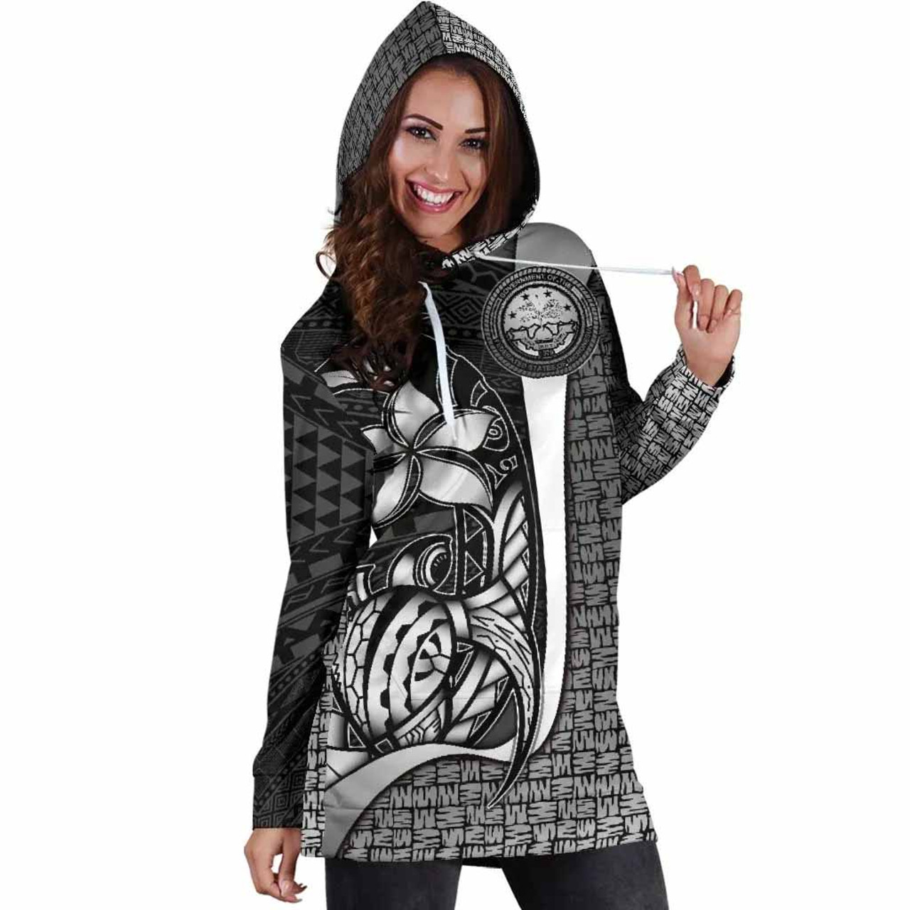 Federated States of Micronesia Women Hoodie Dress White - Turtle With Hook 4