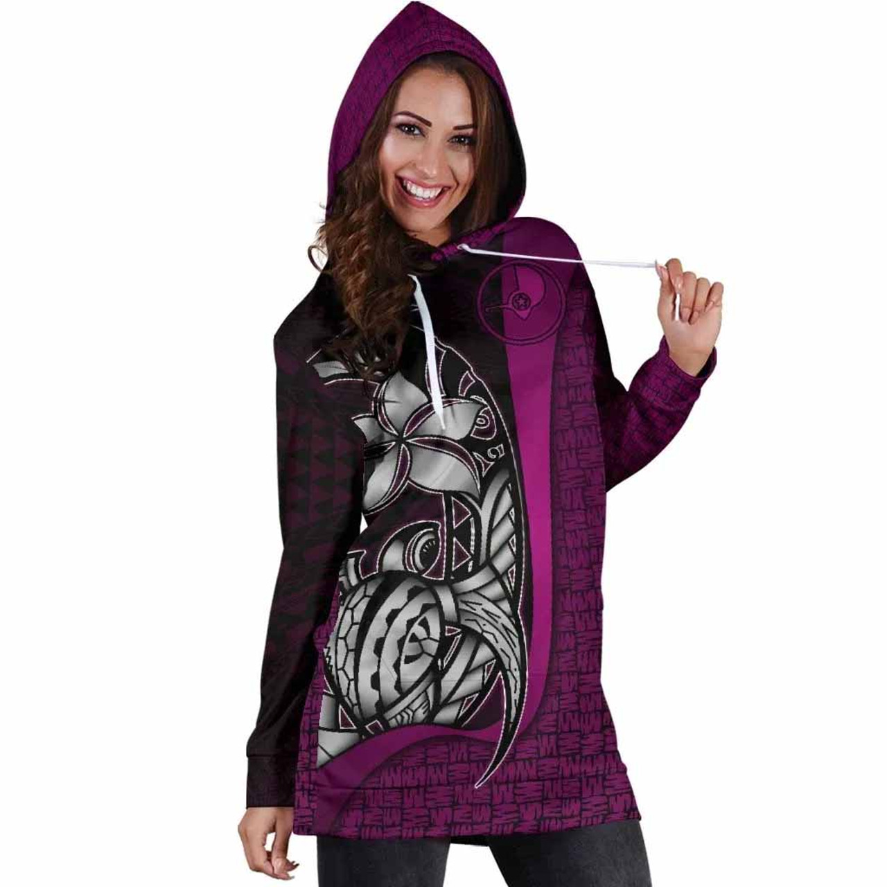 Yap Micronesian Women Hoodie Dress Blackberry - Turtle With Hook 4