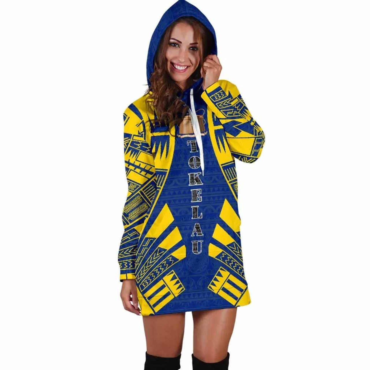 Tokelau Hoodie Dress - Polynesian Tattoo Flag 3