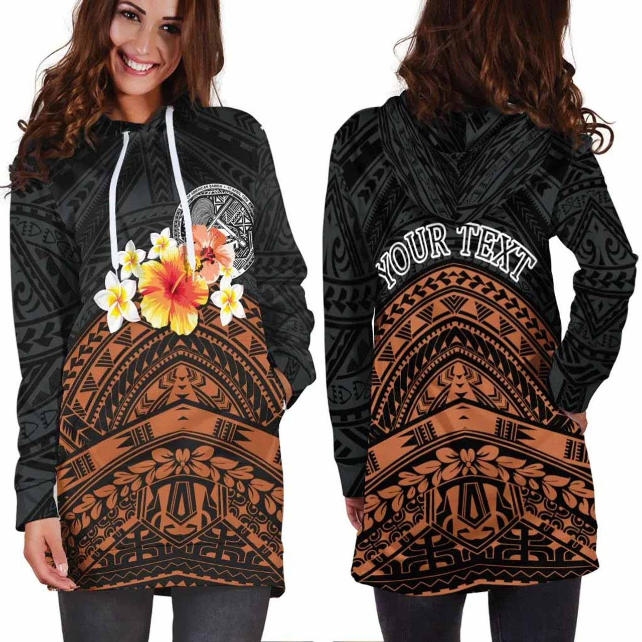 American Samoa Custom Personalised Women Hoodie Dress - Tribal Pattern Hibiscus 2