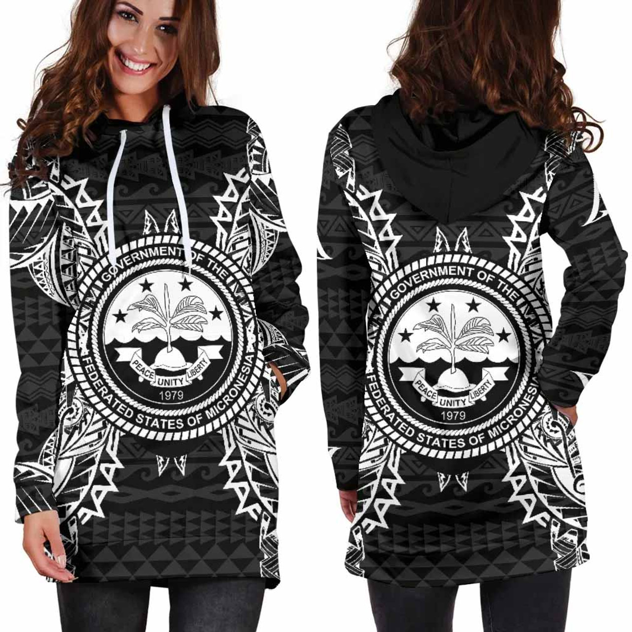 Federated States Of Micronesian Hoodie Dress Map Black 2