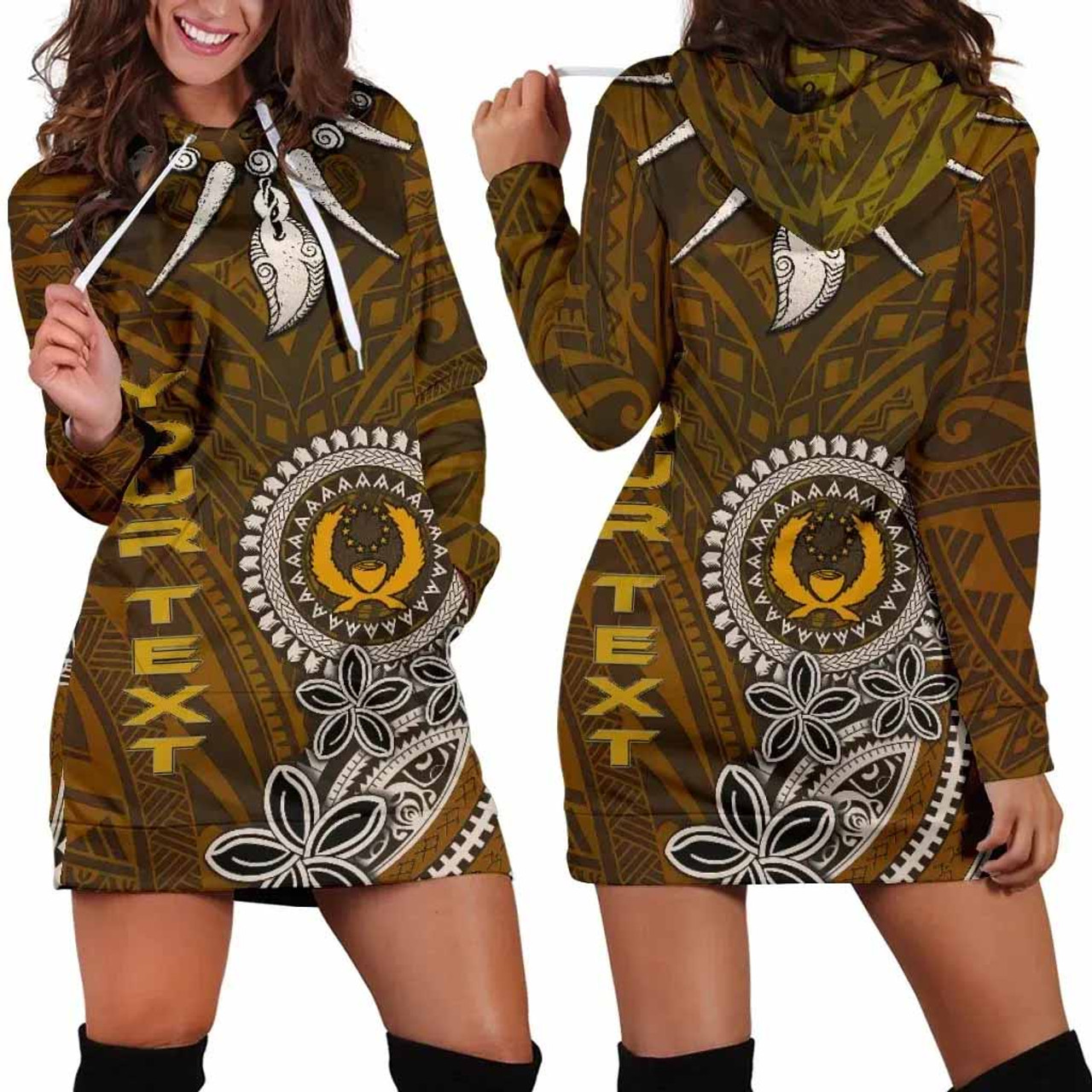 Pohnpei Custom Personalised Women Hoodie Dress - Polynesian Boar Tusk 1