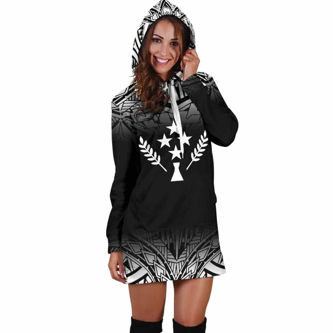 Kosrae Women Hoodie Dress - Black Fog Style 3