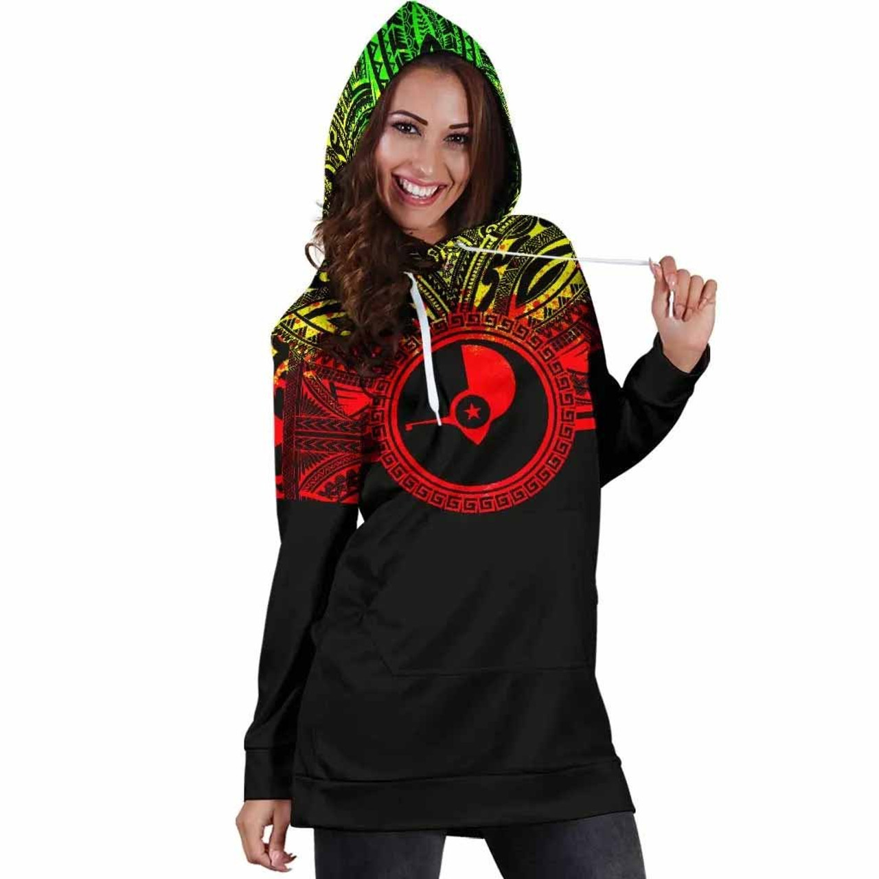 Yap Women Hoodie Dress - Yap Coat Of Arms Polynesian Reggae Color 4