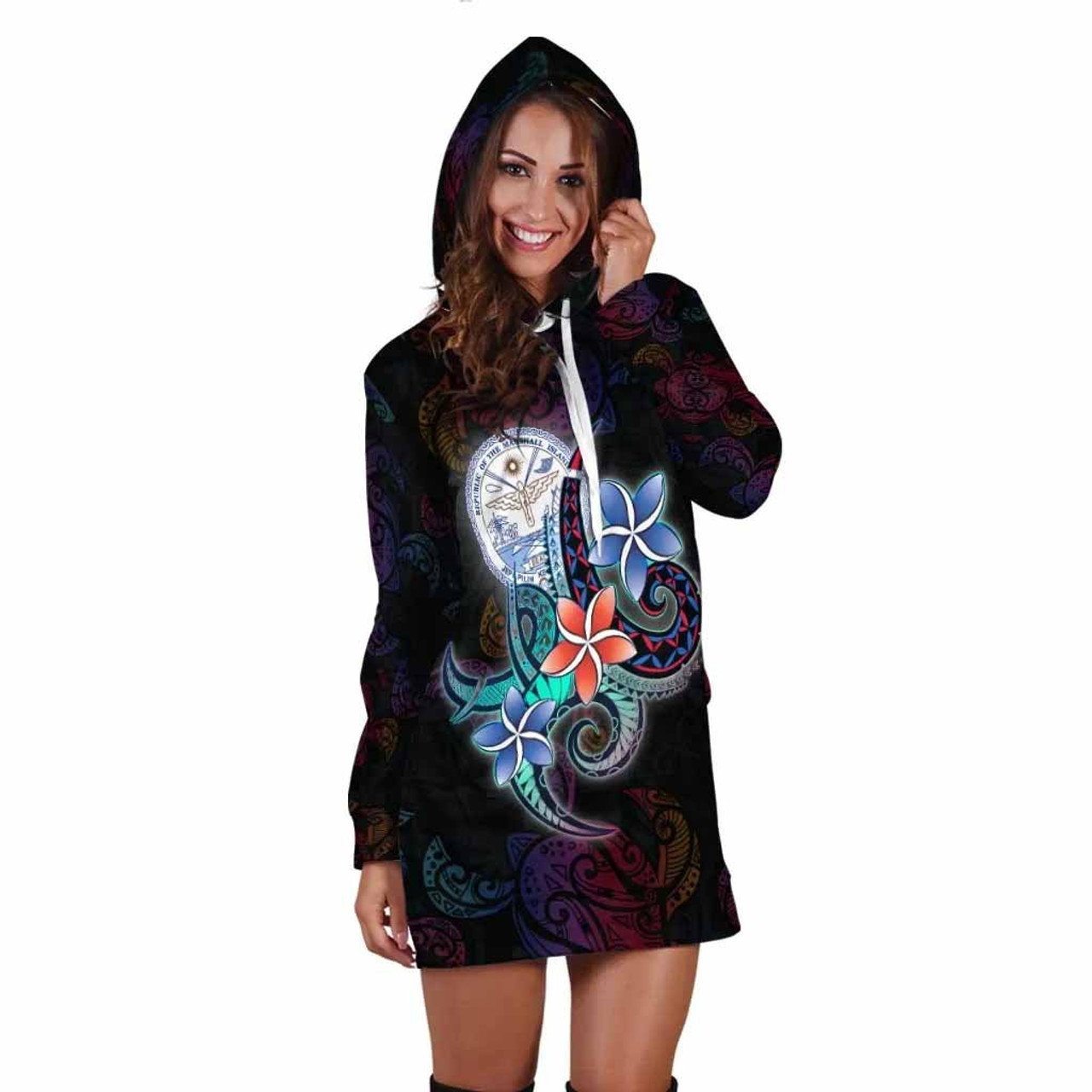 Marshall Islands Hoodie Dress - Plumeria Flowers Style 4