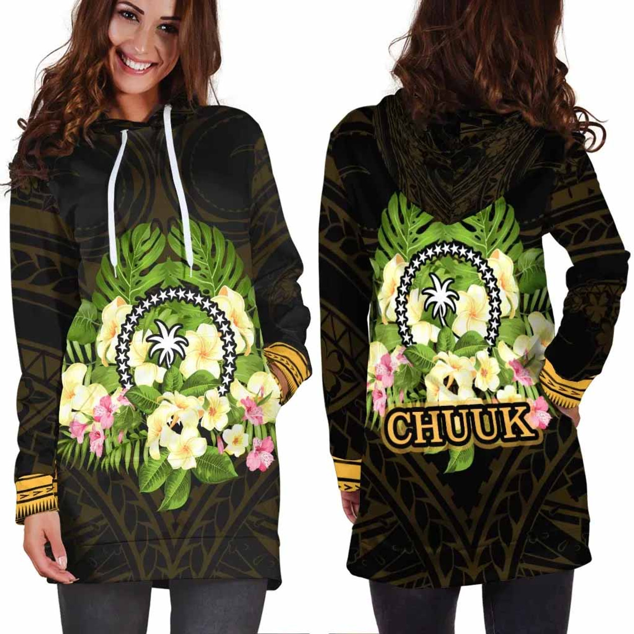 Chuuk State Hoodie Dress - Polynesian Gold Patterns Collection 2