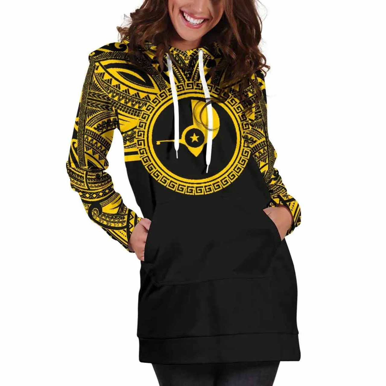 Yap Women Hoodie Dress - Yap Coat Of Arms Polynesian Gold Black 5