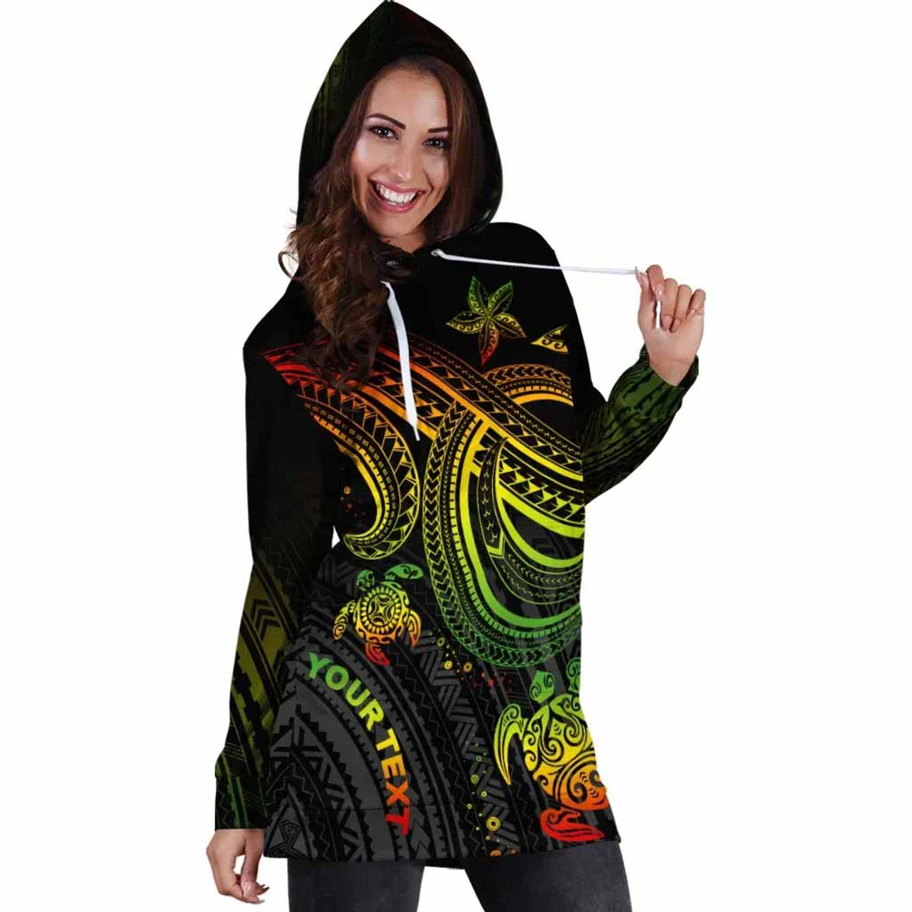 Polynesian Custom Personalised Women Hoodie Dress - Reggae Turtle 4