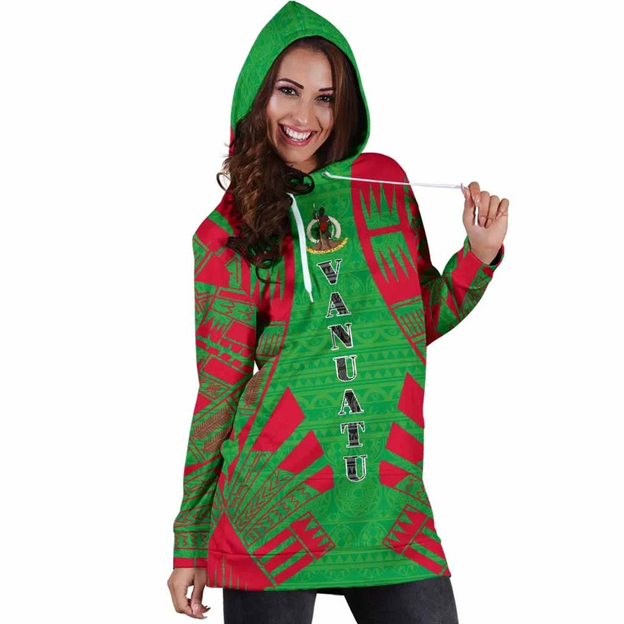 Vanuatu Hoodie Dress - Polynesian Tattoo Flag 4