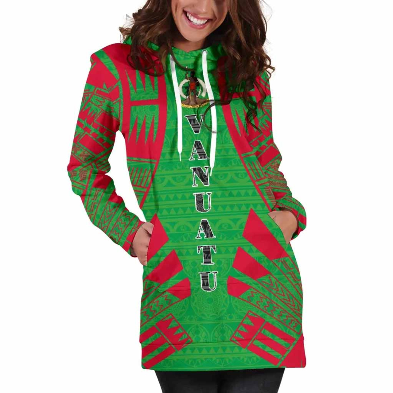 Vanuatu Hoodie Dress - Polynesian Tattoo Flag 5