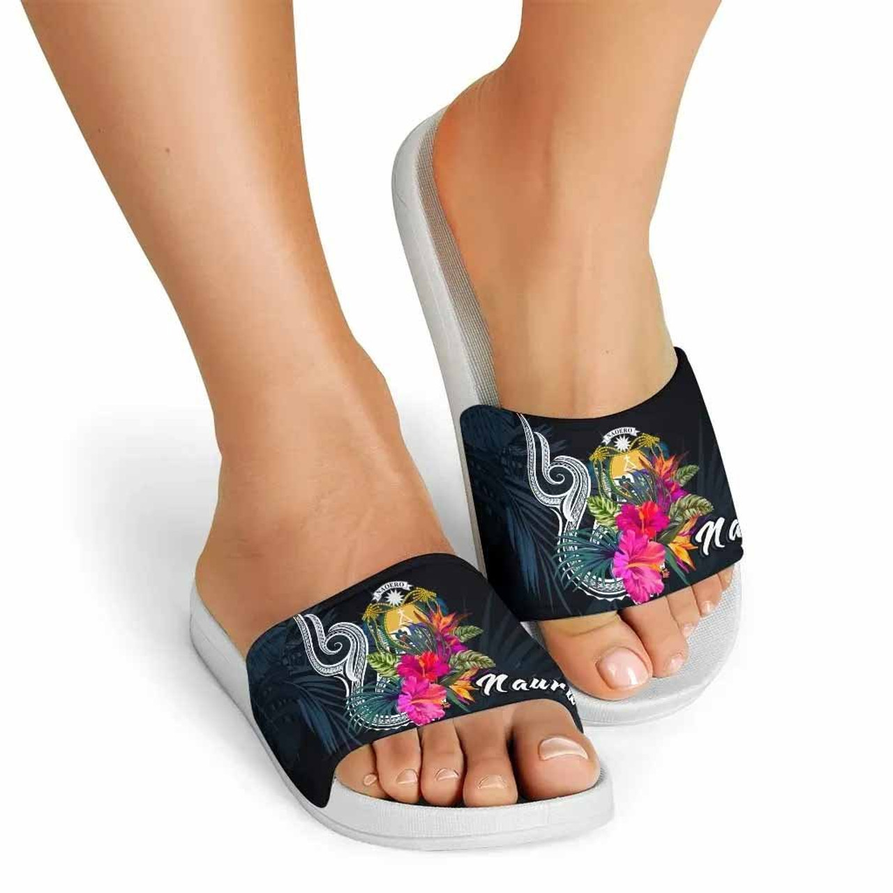 Nauru Polynesian Slide Sandals - Tropical Flower 2
