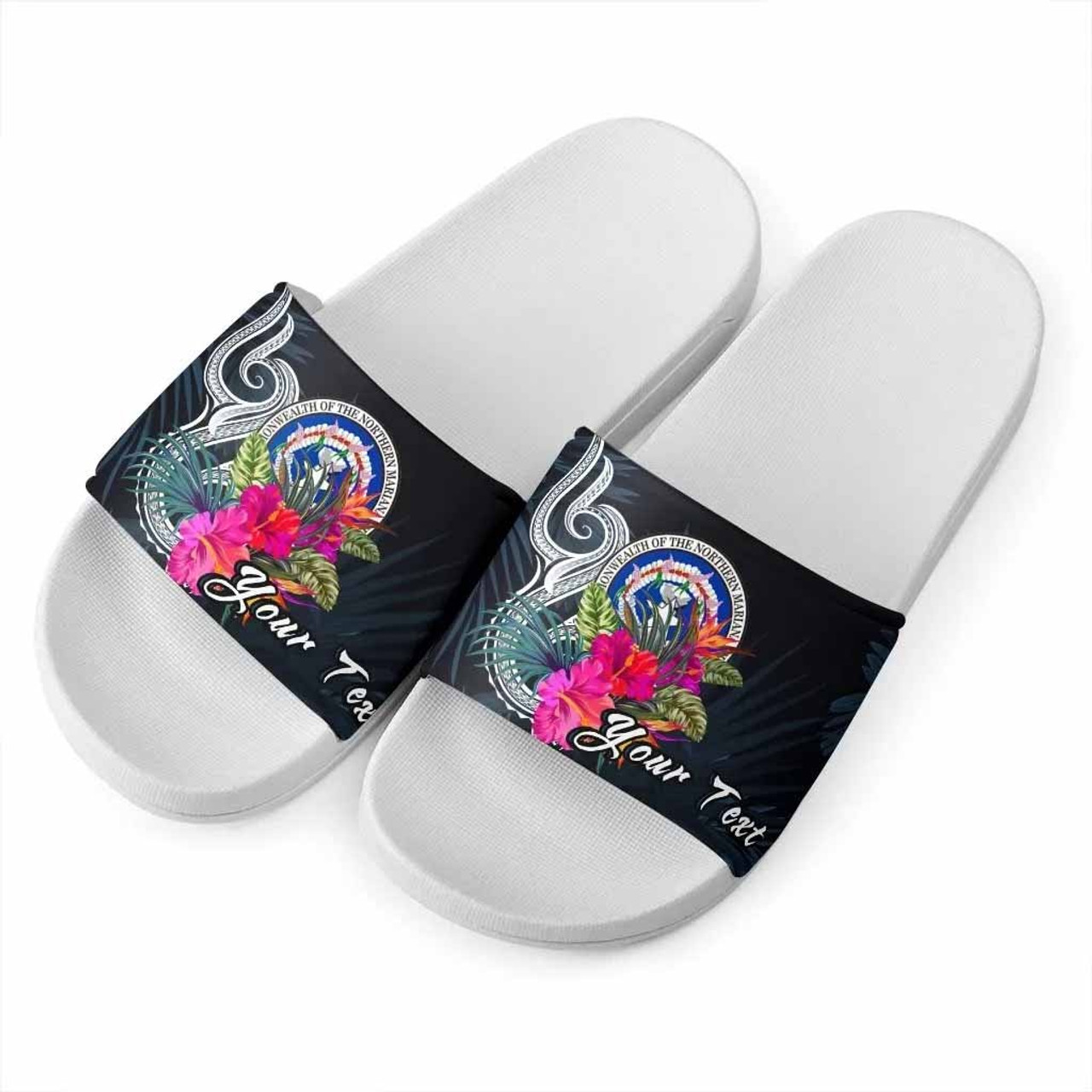Northern Mariana Islands Polynesian Custom Personalised Slide Sandals - Tropical Flower 3