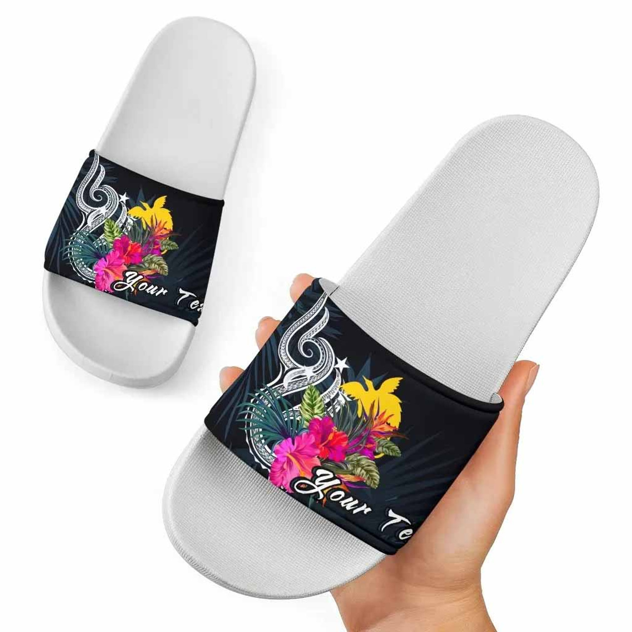 Papua New Guinea Polynesian Custom Personalised Slide Sandals - Tropical Flower 1