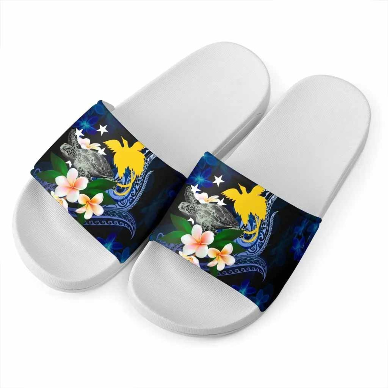 Papua New Guinea Polynesian Slide Sandals - Turtle With Plumeria Flowers 3