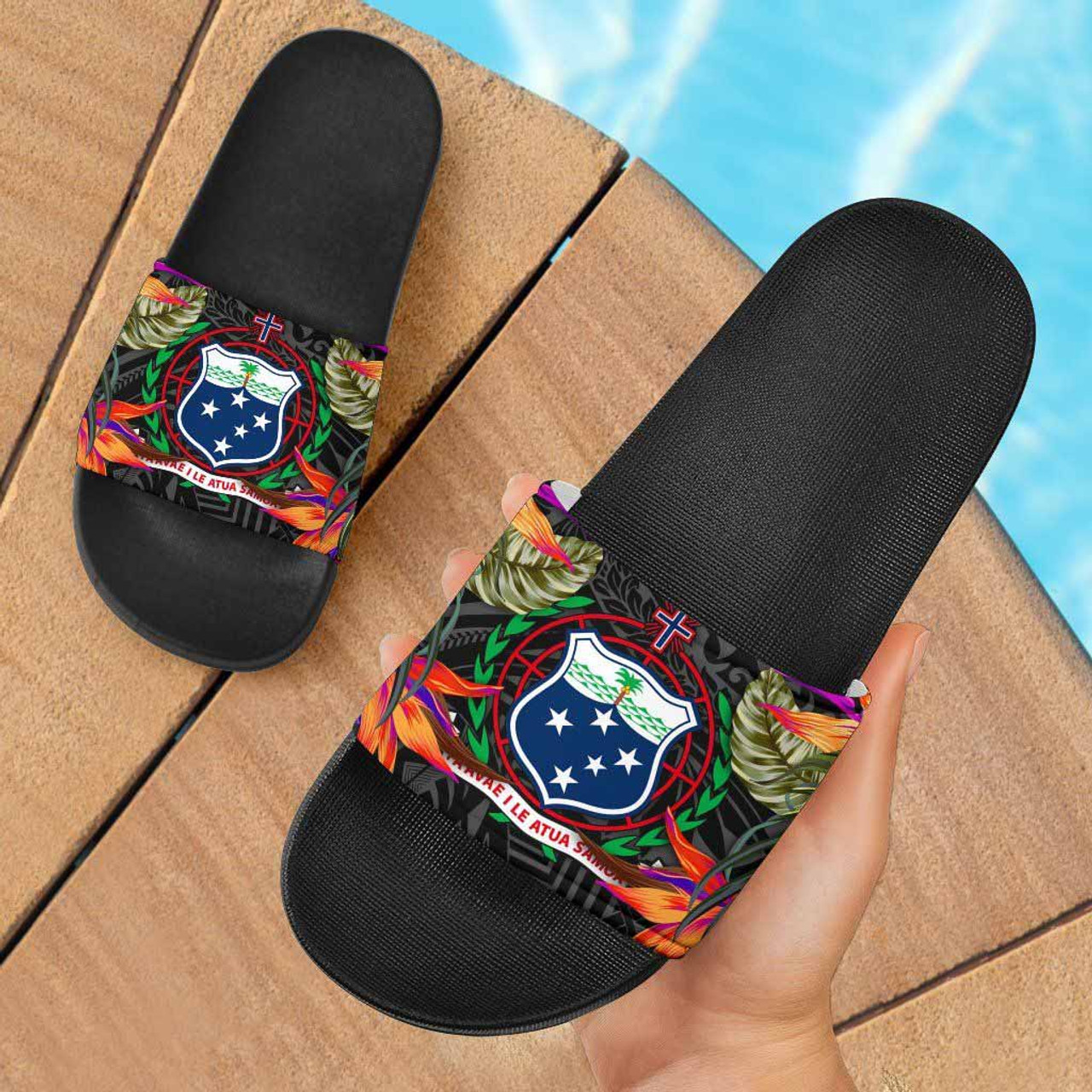 Samoa Slide Sandals - Polynesian Hibiscus Pattern 1