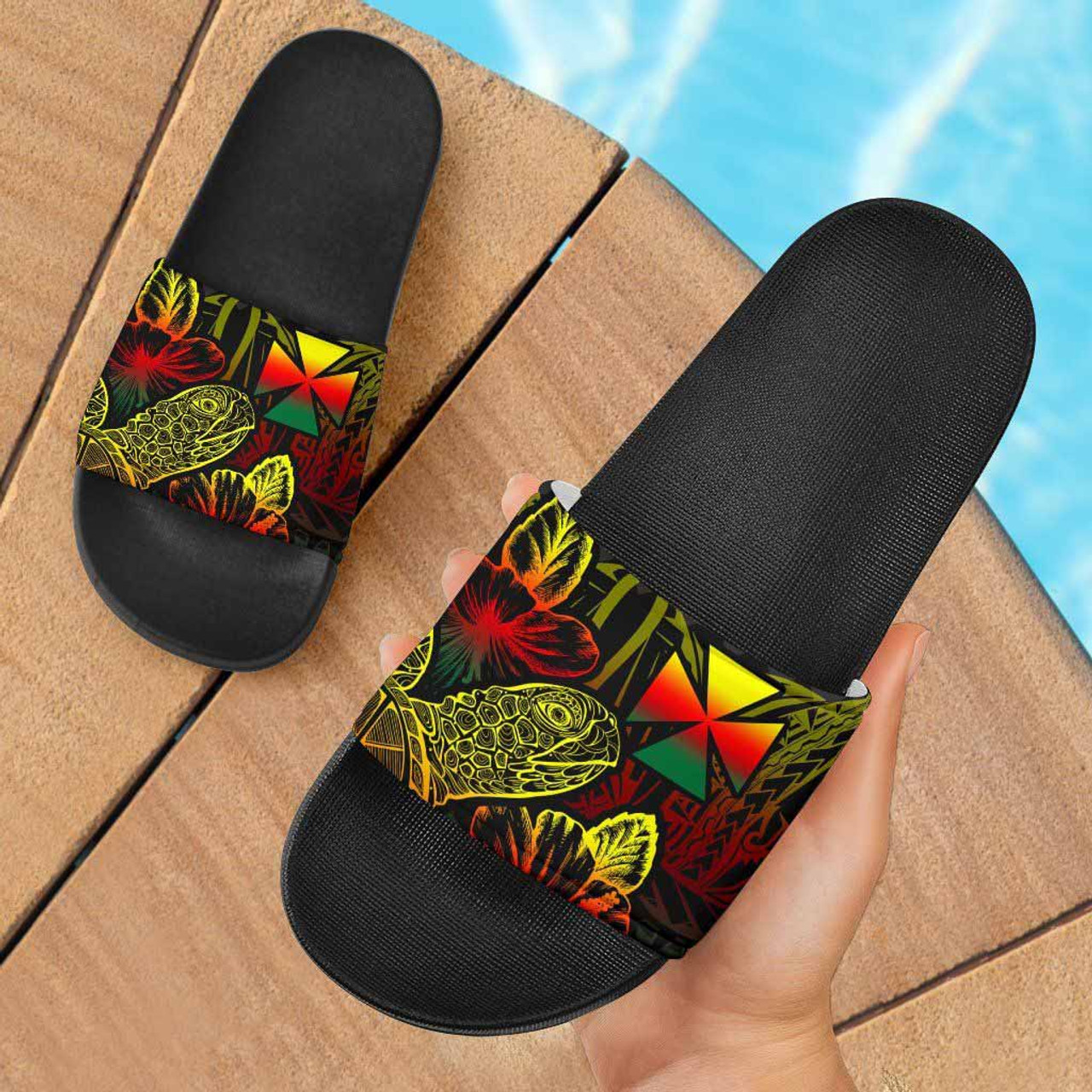 Wallis And Futuna Sandals - Turtle Hibiscus Pattern Reggae 1
