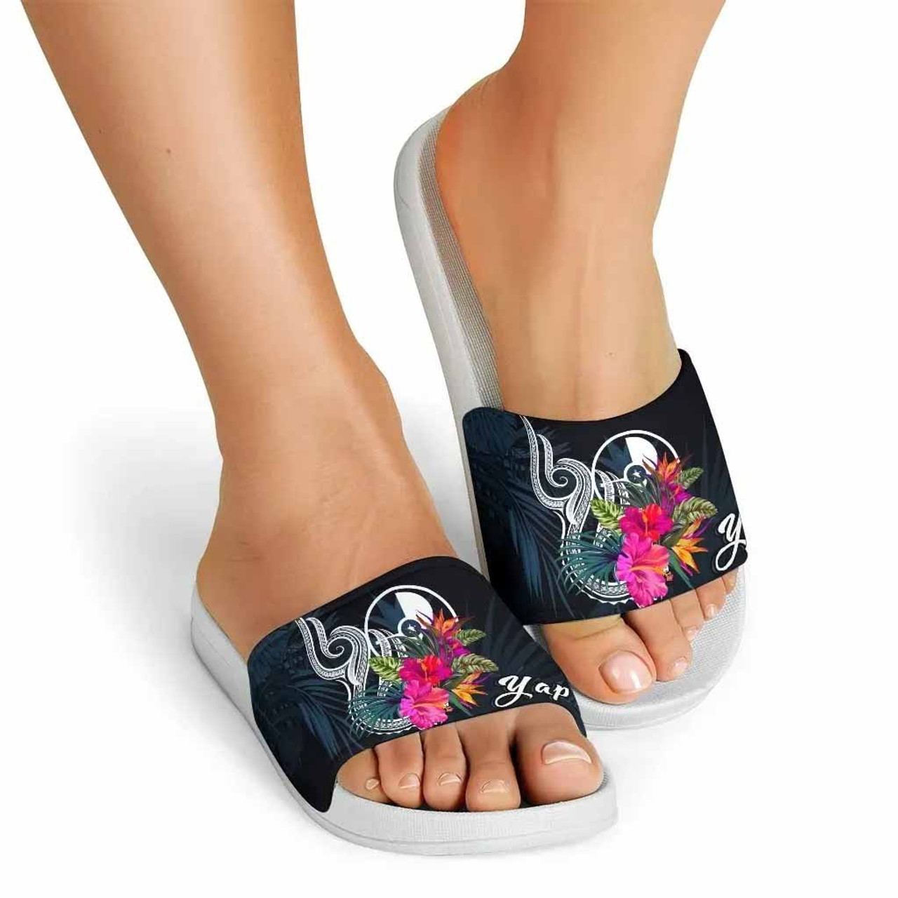 Yap Micronesia Polynesian Slide Sandals - Tropical Flower 2