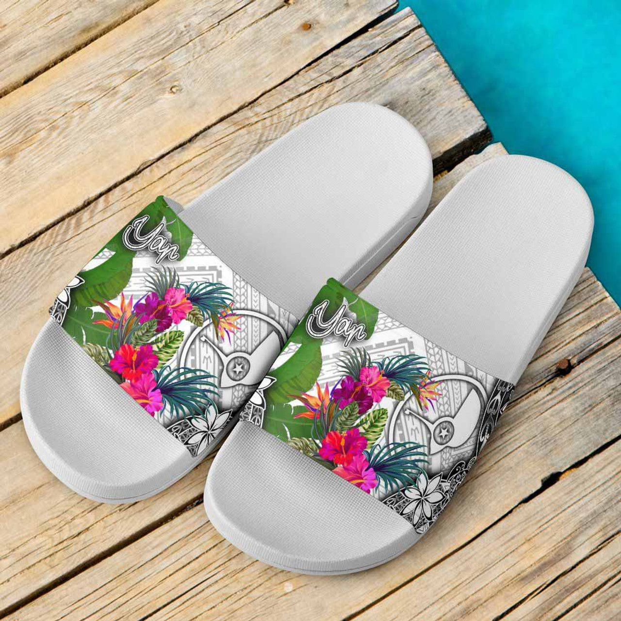 Yap Slide Sandals - Turtle Plumeria Banana Leaf 6