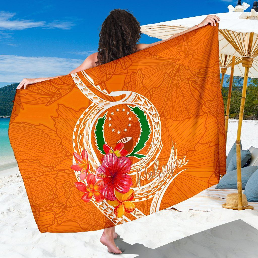 Pohnpei Polynesian Sarong Orange Floral With Seal