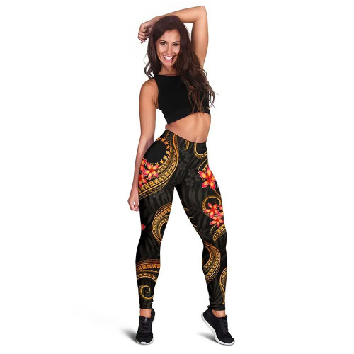 Cook Islands Polynesian Women Legging - Gold Plumeria 1