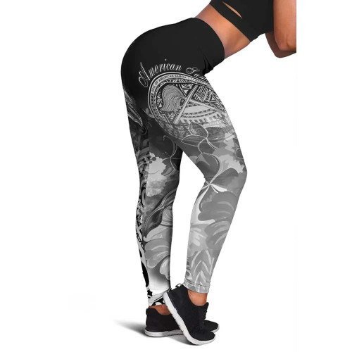 American Samoa Polynesian Legging - Humpback Whale with Tropical Flowers (White) 1
