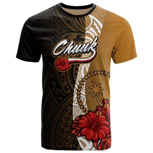 Chuuk Micronesia T-Shirt - Coat Of Arms With Hibiscus Gold 1