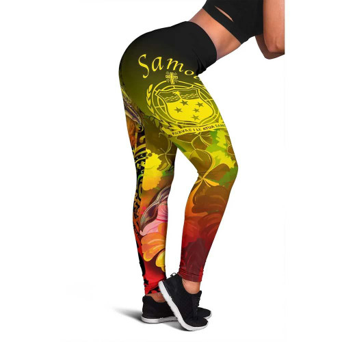 Samoa Legging- Humpback Whale with Tropical Flowers (Yellow) 1
