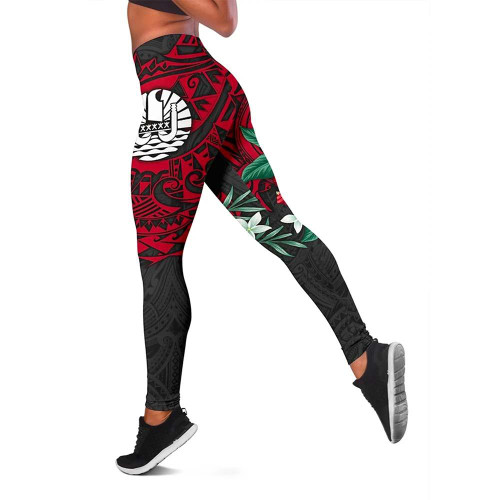 Tahiti Polynesian Legging - Hibiscus and Sea Turtle (Red) 1