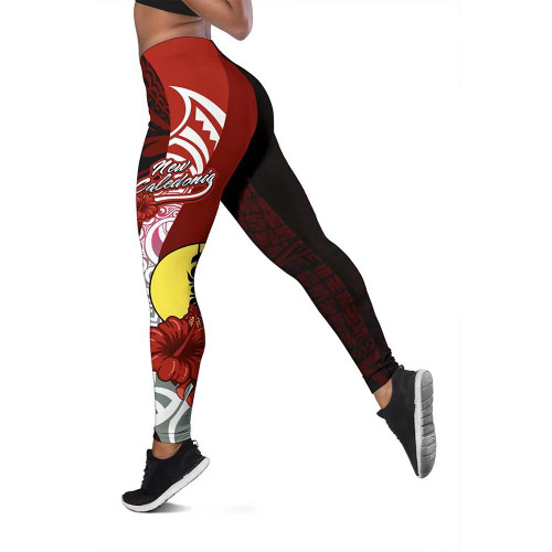 New Caledonia Polynesian Legging  - Coat Of Arm With Hibiscus 1