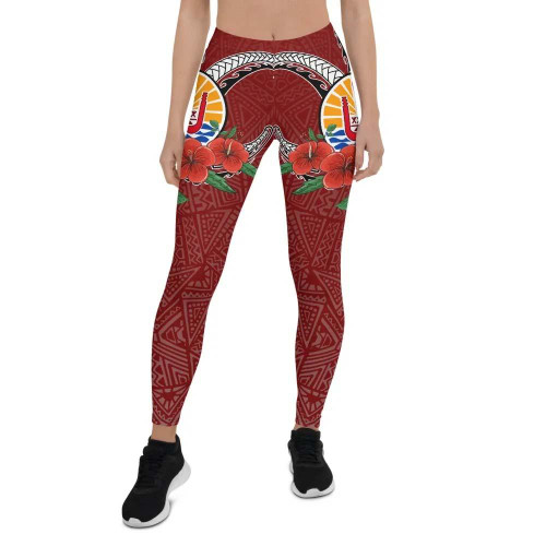 Tahiti Polynesian Legging - Hibiscus Coat of Arm Red 1