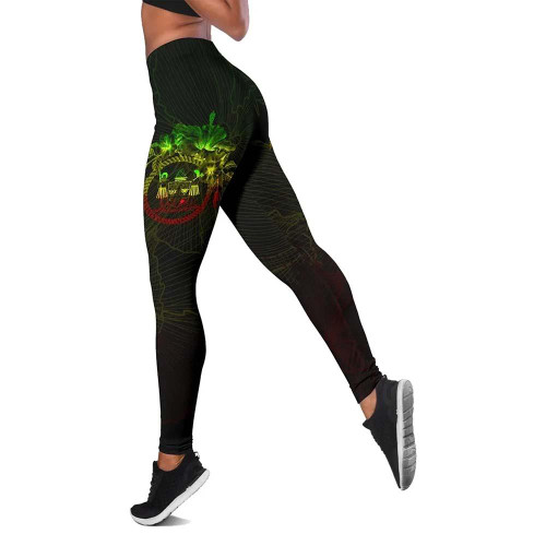 Fiji Polynesian Legging - Reggae Turtle Hibiscus Flower Frame Vintage 1